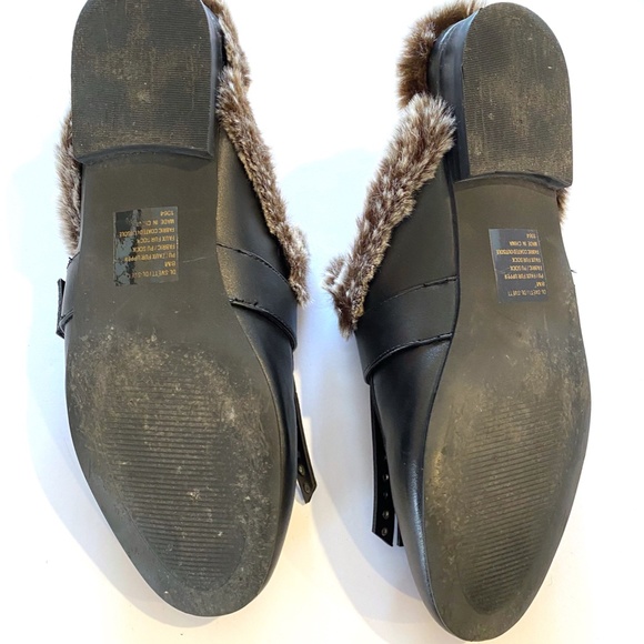 Design Lab Black Mules with studs and fur Sz 8 - Picture 5 of 5